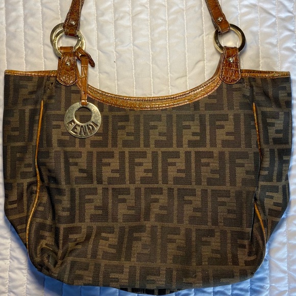 FENDI Crocodile Embossed Trim Zucca Chef Tote Bag - Picture 5 of 16